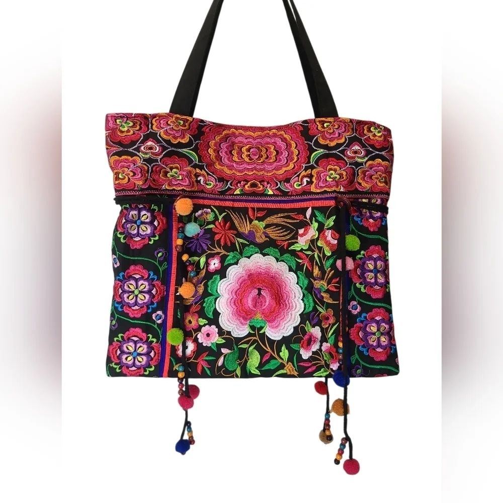 Floral Embroidered Tote Bag